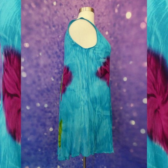 Turquoise Tie Dye V Neck Indian Dress Free Size - Picture 6 of 7
